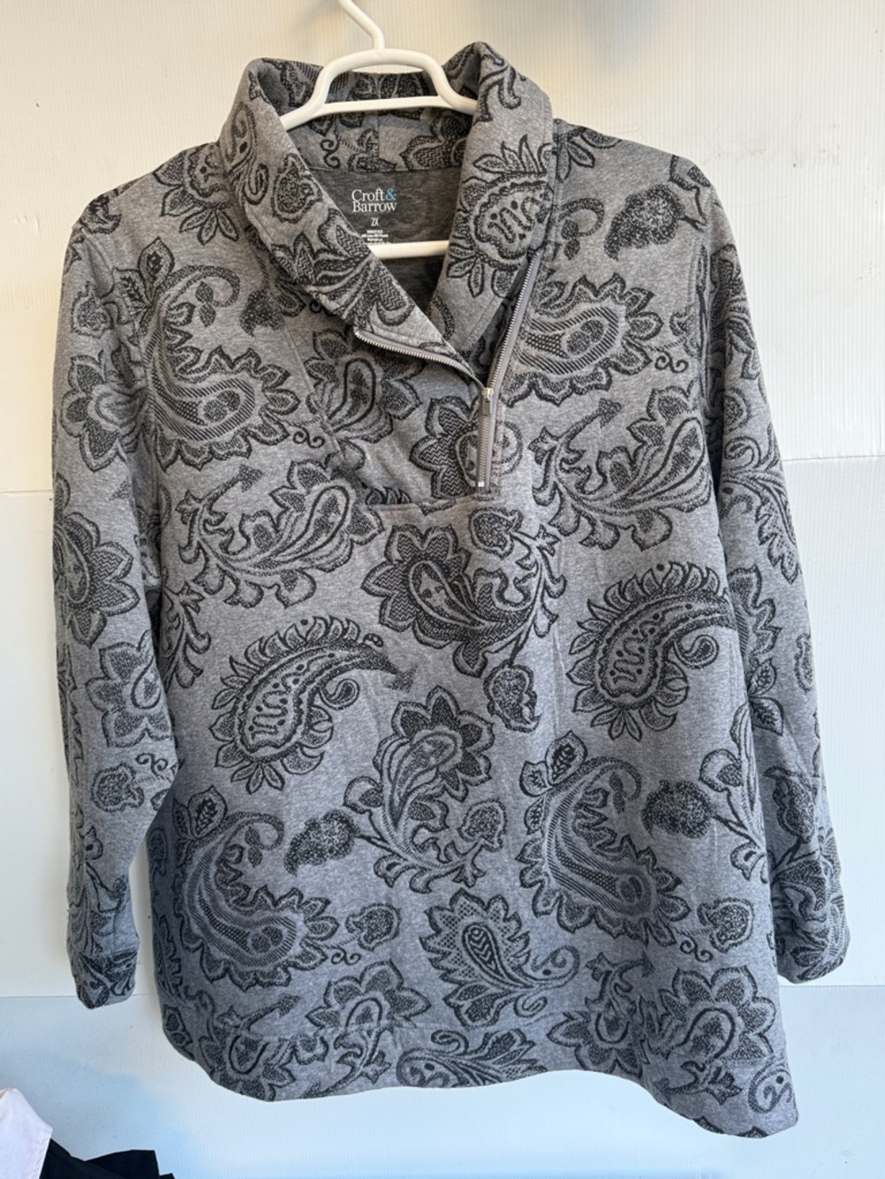 Croft & Barrow Women's Gray Paisley Print 1/4 Zip Pullover Sweater Size 2X XXL